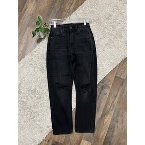 American Eagle Size 00 X-Short Black Distressed High-Rise Mom Striaght Jeans